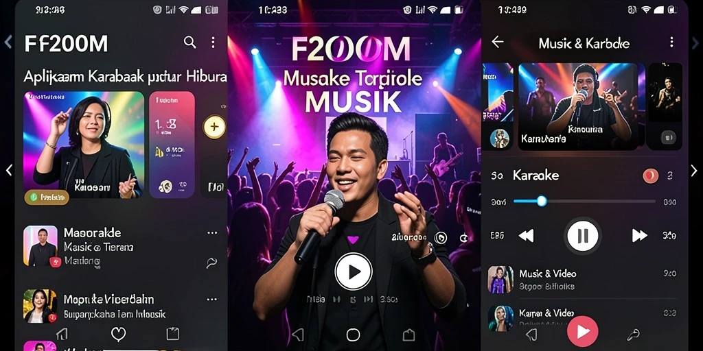 Tampilan antarmuka F200M yang menarik dengan fitur karaoke lengkap.