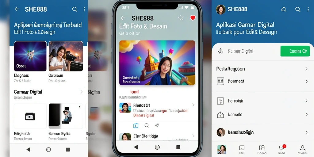 Screenshot SHE888 menampilkan fitur-fitur editing foto yang canggih dan antarmuka pengguna yang ramah.